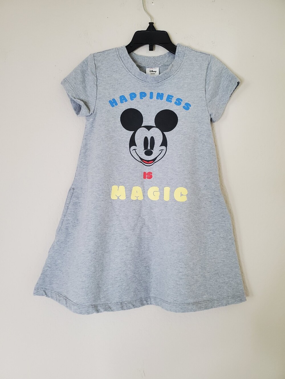 Hanna Andersson Disney dress Sz 5 gray jersey "Happiness is Magic" Mickey Mouse